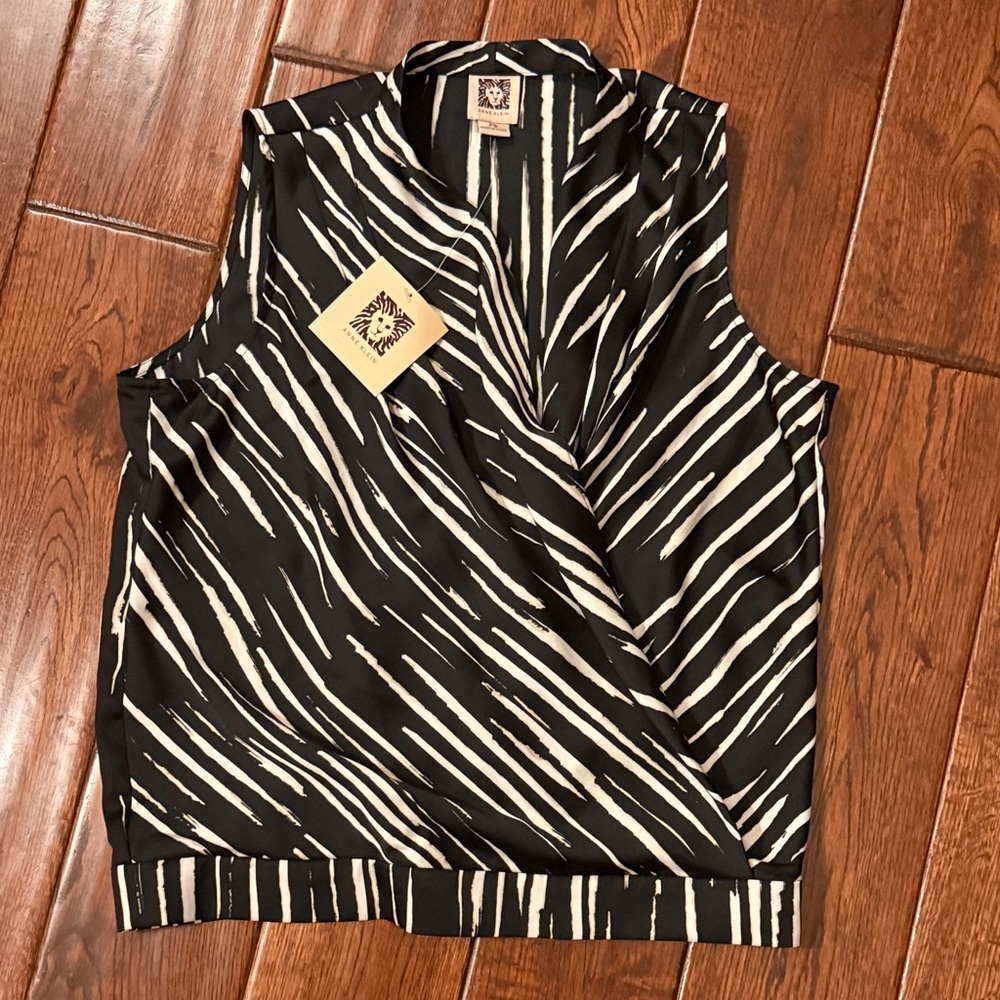 Anne Klein Black and White Zebra-Print Sleeveless Wrap Camisole